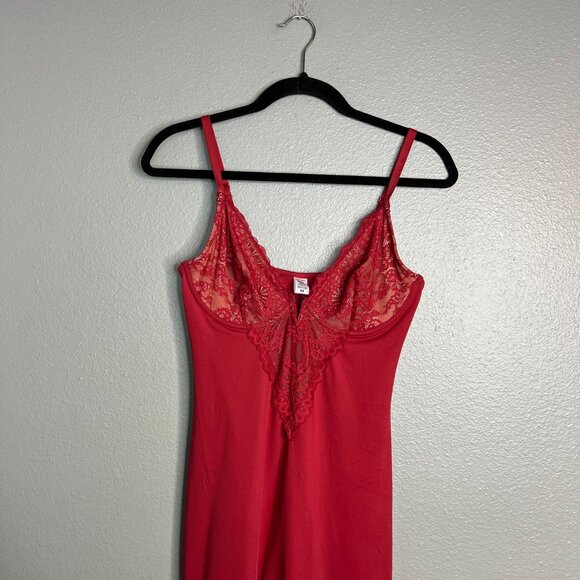 Popilush The Shapewear Slip Maxi Dress Women's M Red Lace Slit Adjustable Y2K - Picture 5 of 12